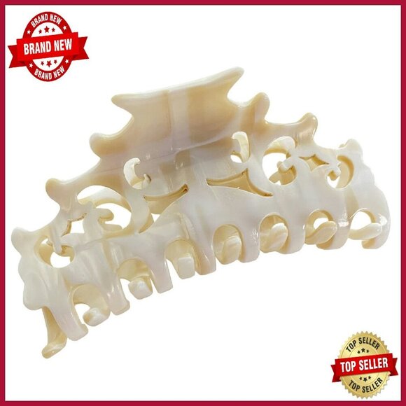 Medium Ivory Hair Claw Clip Handmade Celluloid Acetate No-Slip Grip